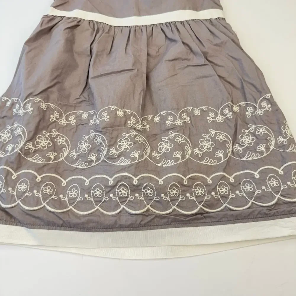 New Savannah Gray Embroidered Floral‎ Baby Doll Cotton Lined Dress Sz 3T Preppy